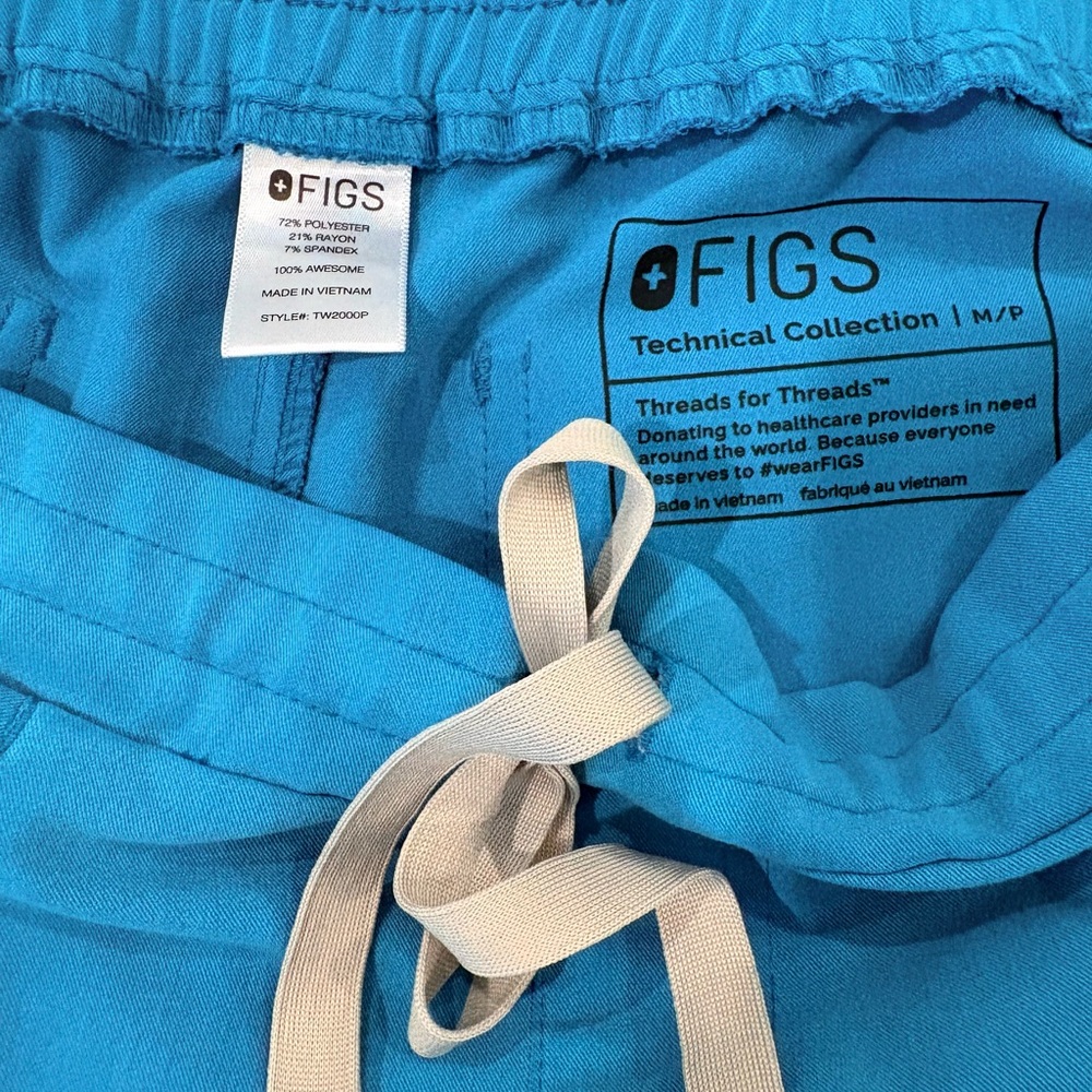 Figs Teal Scrub Pants with Cream Drawstring